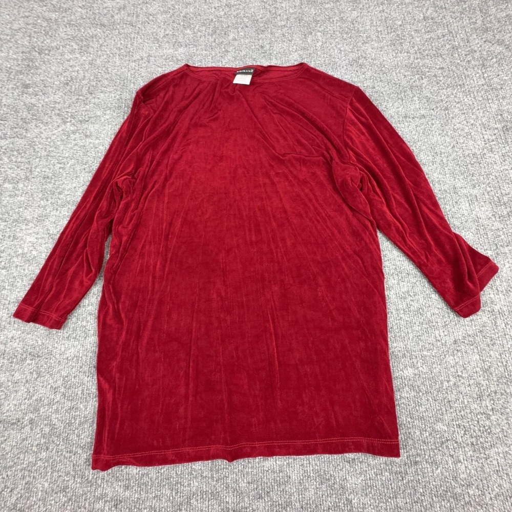 Citiknits Dress Womens Medium Red Velour Long Sleeve Shift Made USA Stretch